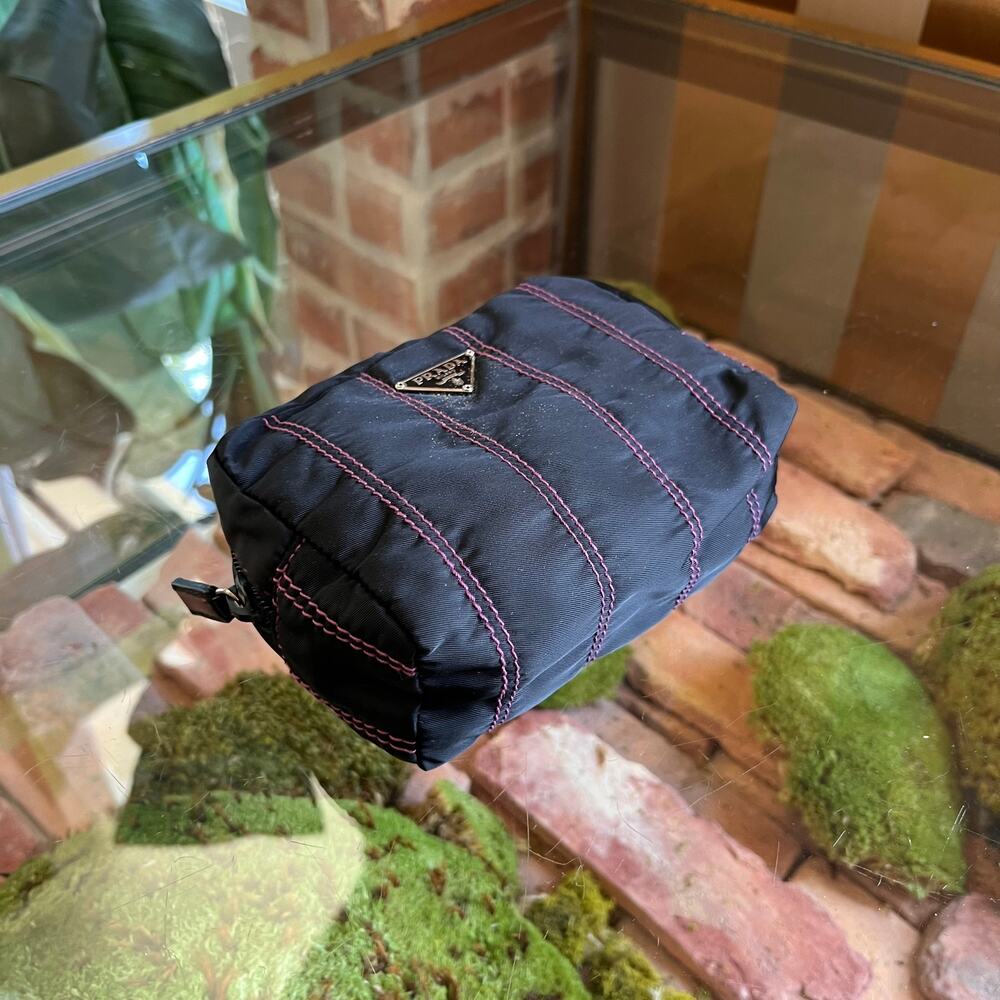 PRADA Black Striped Nylon Pouch - Picture 5 of 8